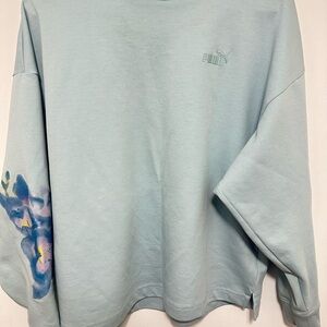 Puma Pastel Blue Sweatshirt with Floral Sleeve